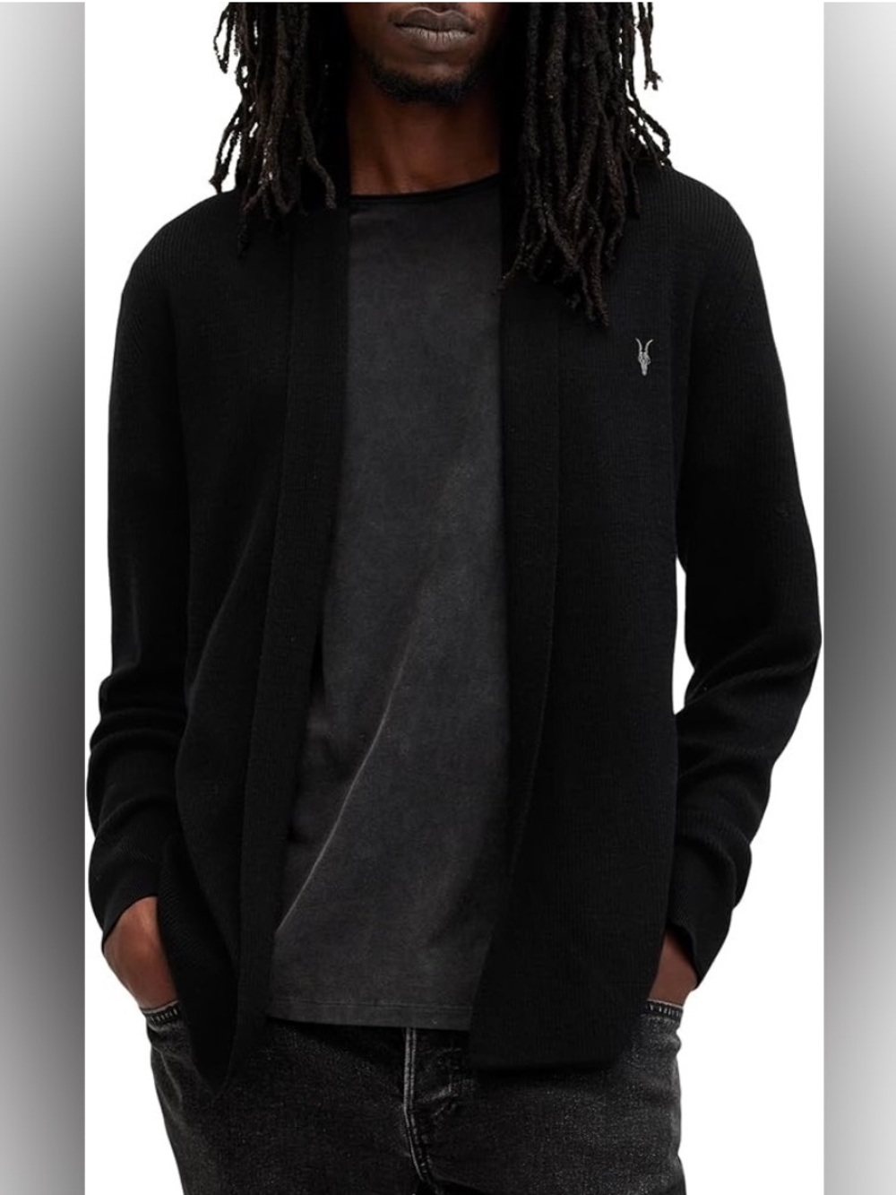 AllSaints Black Open-Front Ribbed Cardigan